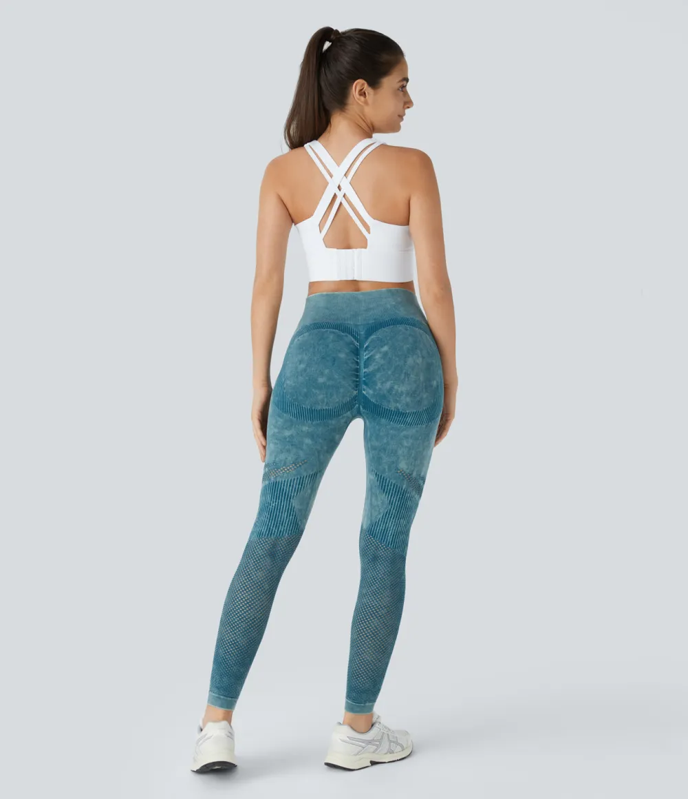 Seamless Flow High Waisted Cut Out Washed Yoga 7/8 Leggings