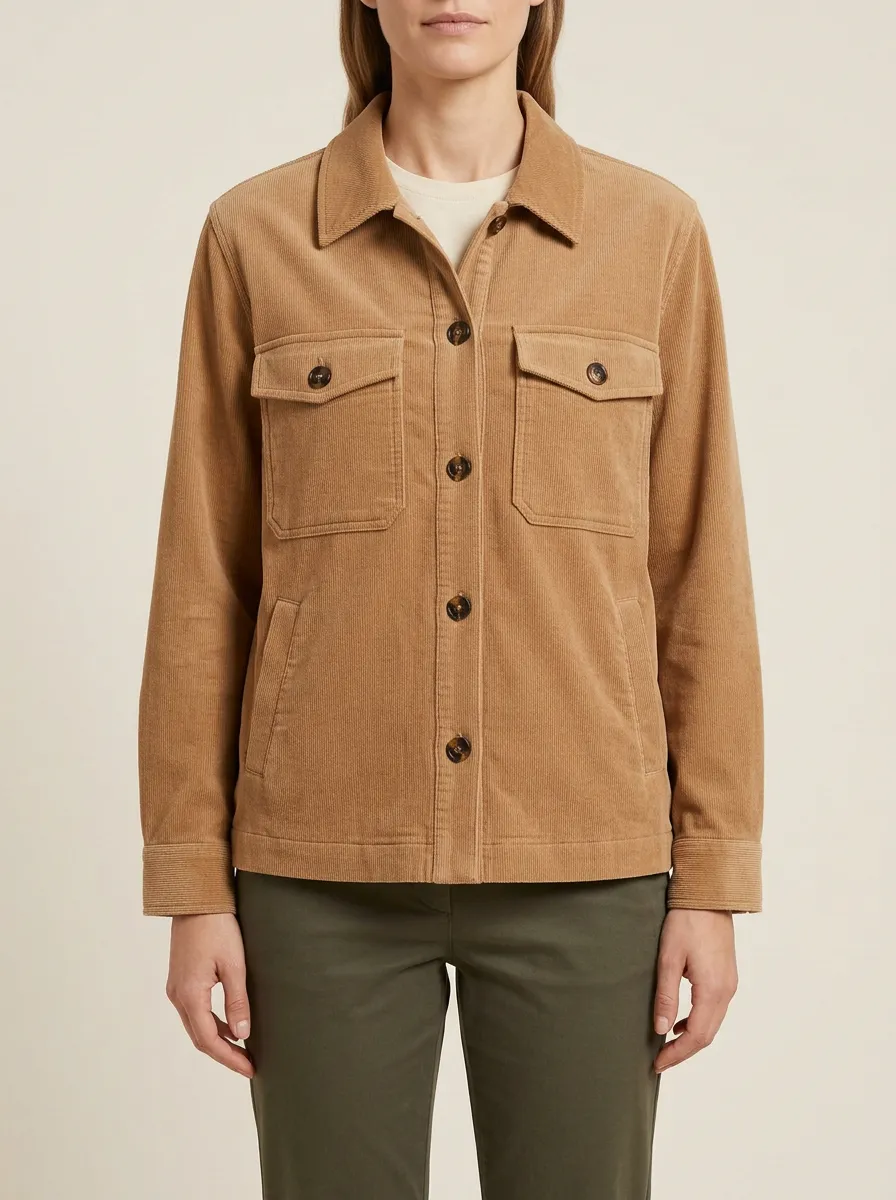 Women's Casual Minimalist Corduroy Button-Up Jacket