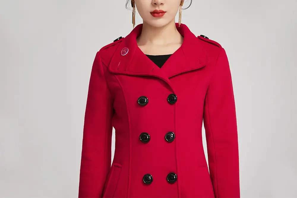 Wool Tailored Double Breasted Pocketed Midi Coat