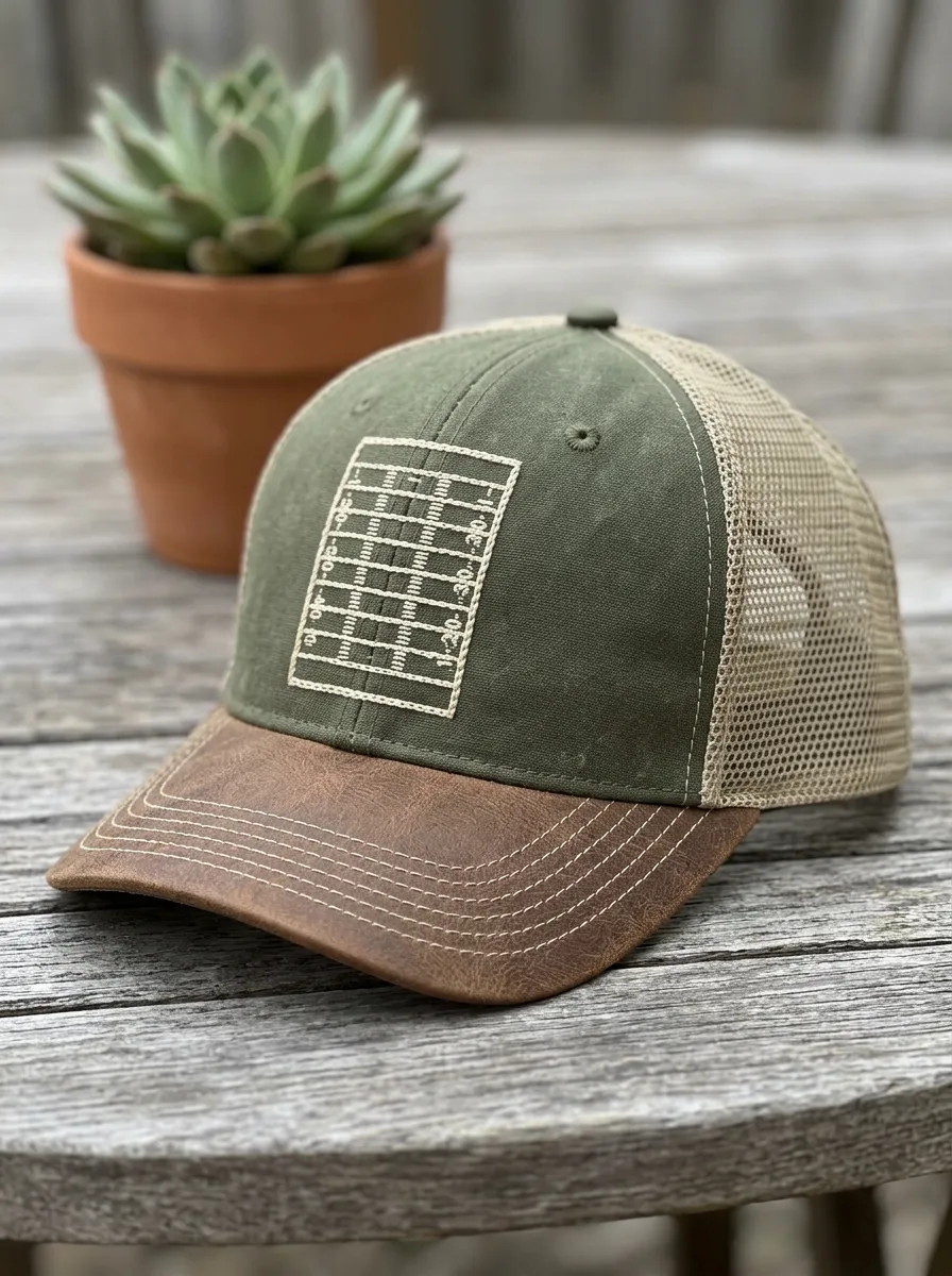 Men's Football Fan Field Diagram Embroidered Mesh Trucker Hat