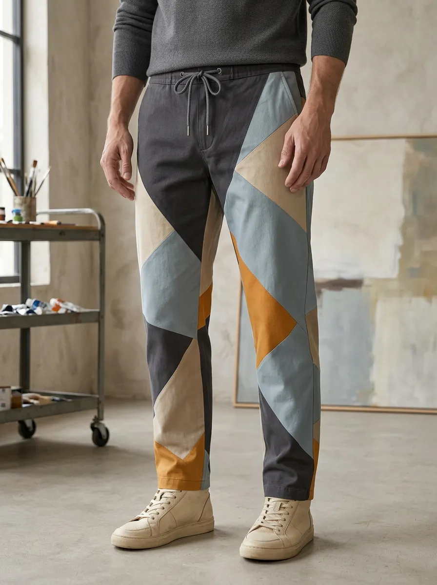 Men's Geometric Color Block Pattern Printed Jogger Pants