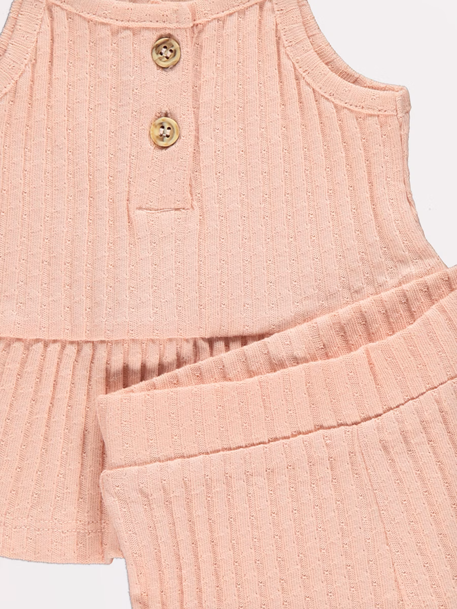 Pink Ribbed Top and Shorts Outfit detail 1