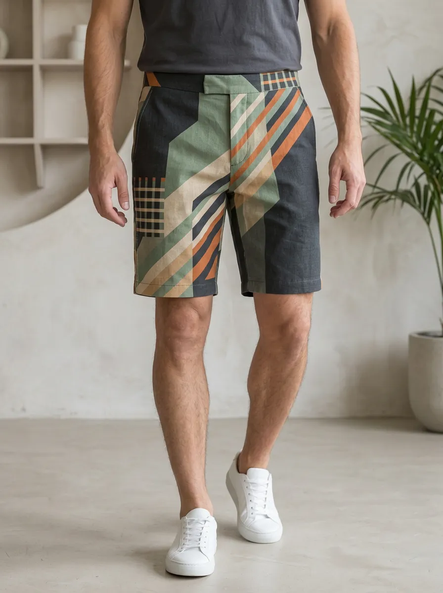 Men's Geometric Patterned Striped Tailored Shorts