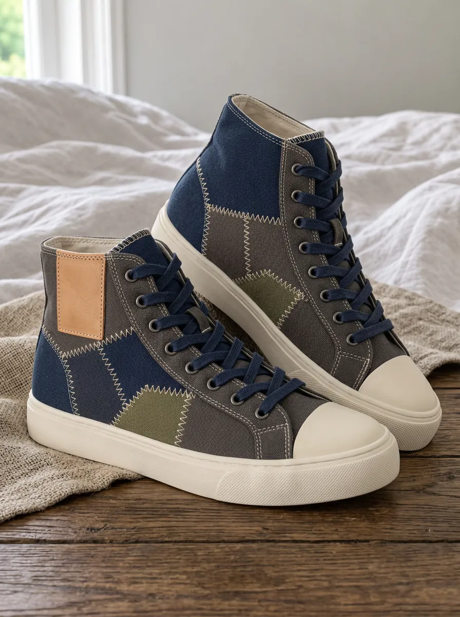 Men's Casual Style Patchwork Stitched Printed Canvas Shoes