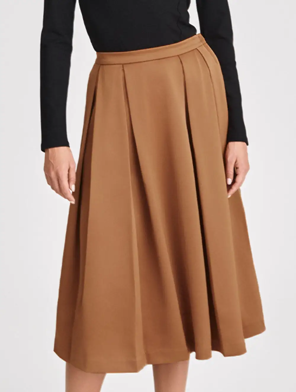Zipper Flared Midi Skirt