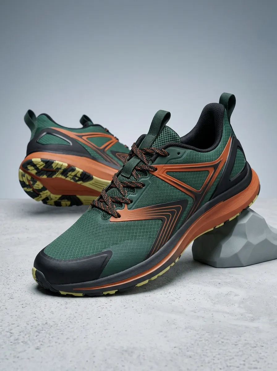Men's Outdoor Trail Green Orange Pattern Printed Running Shoes
