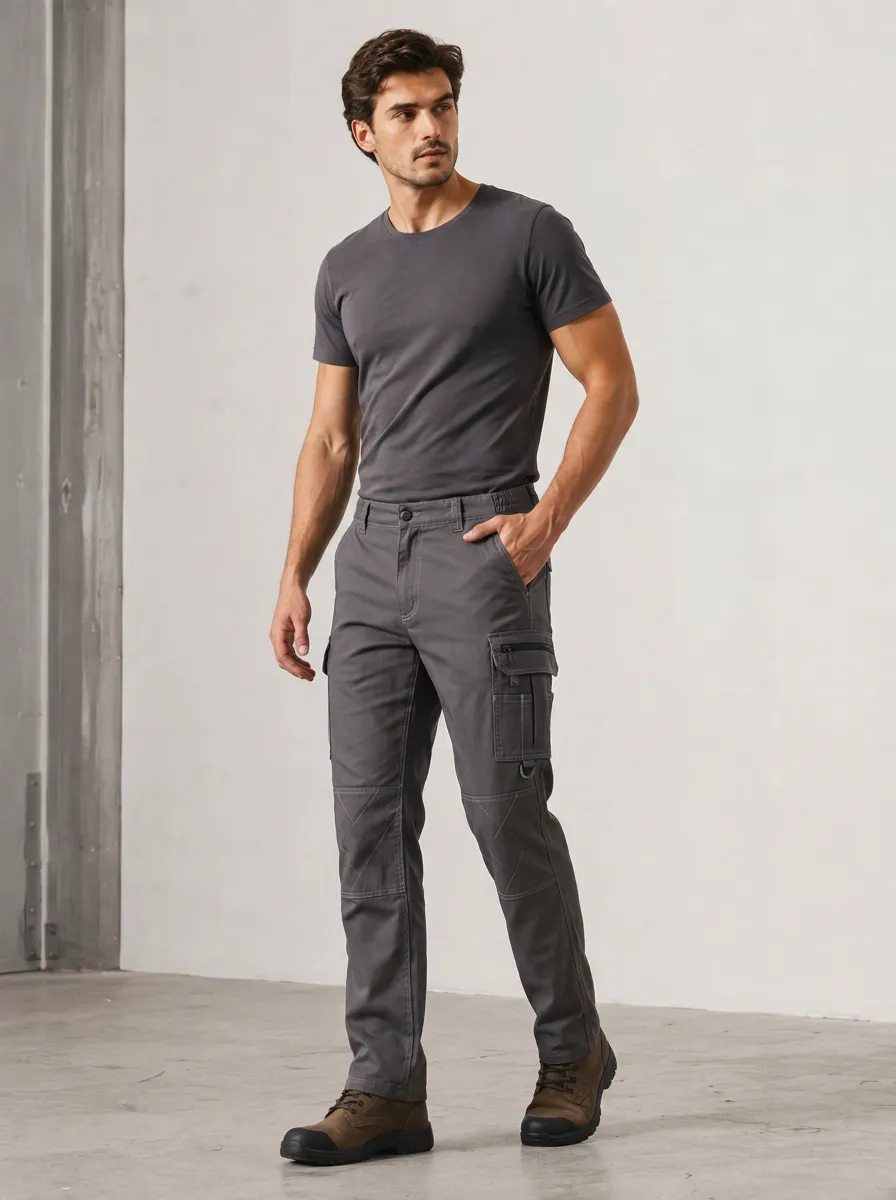 Men's Charcoal Grey Utility Cargo Pants with Textured Detail