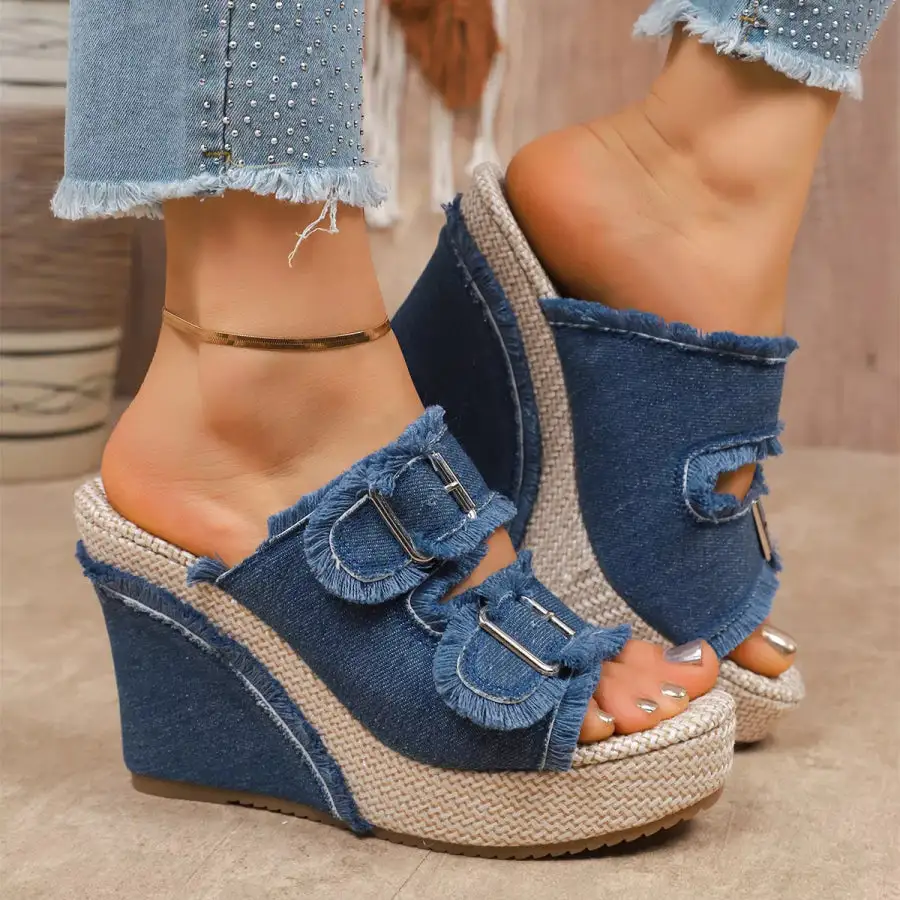 Casual Double Buckle Wedge Sandals