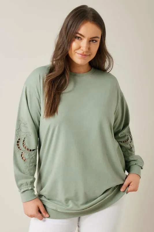 Sage Green Cutwork Crew Neck Sweatshirt
