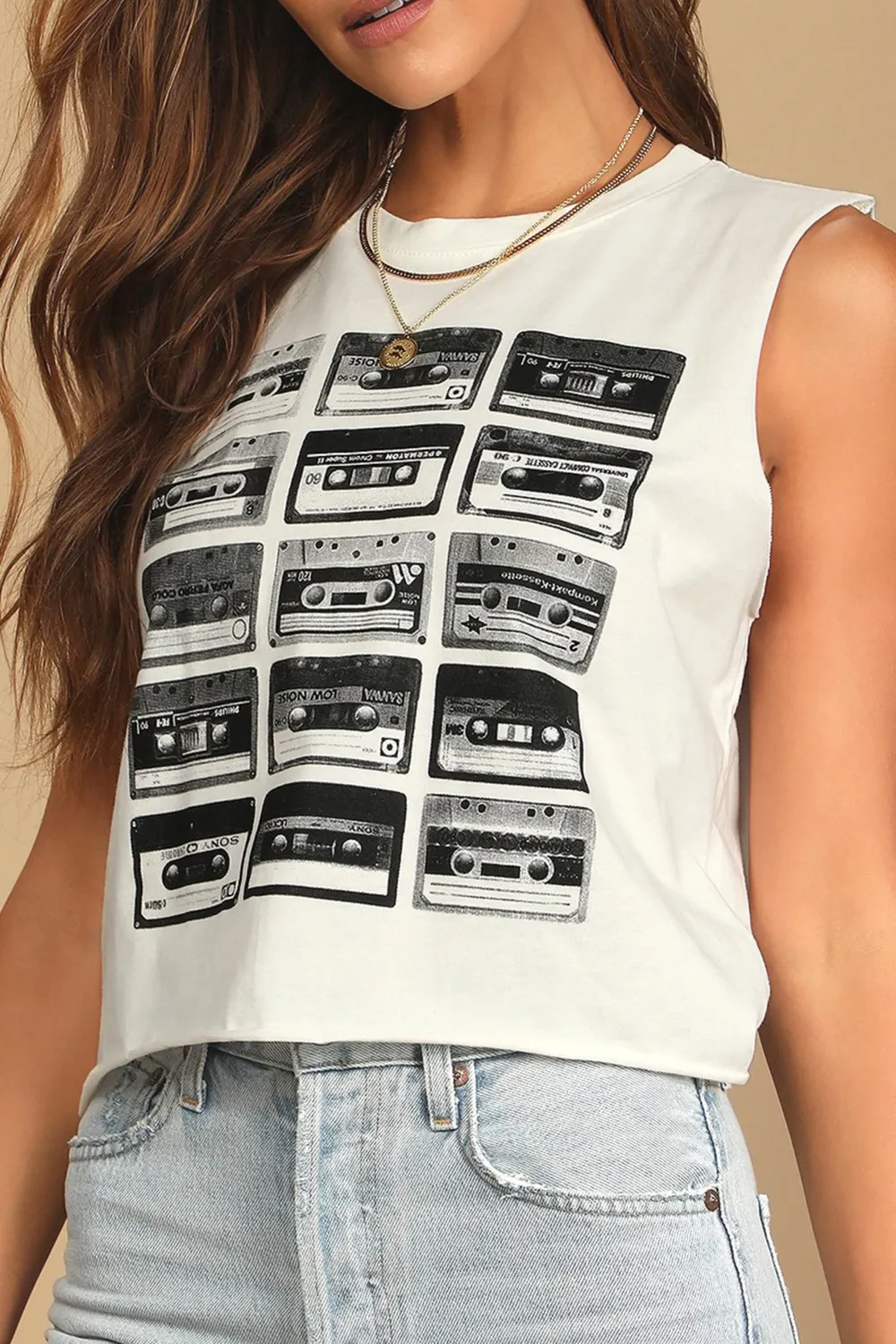 Casual Style Cropped Graphic Muscle Tank Top