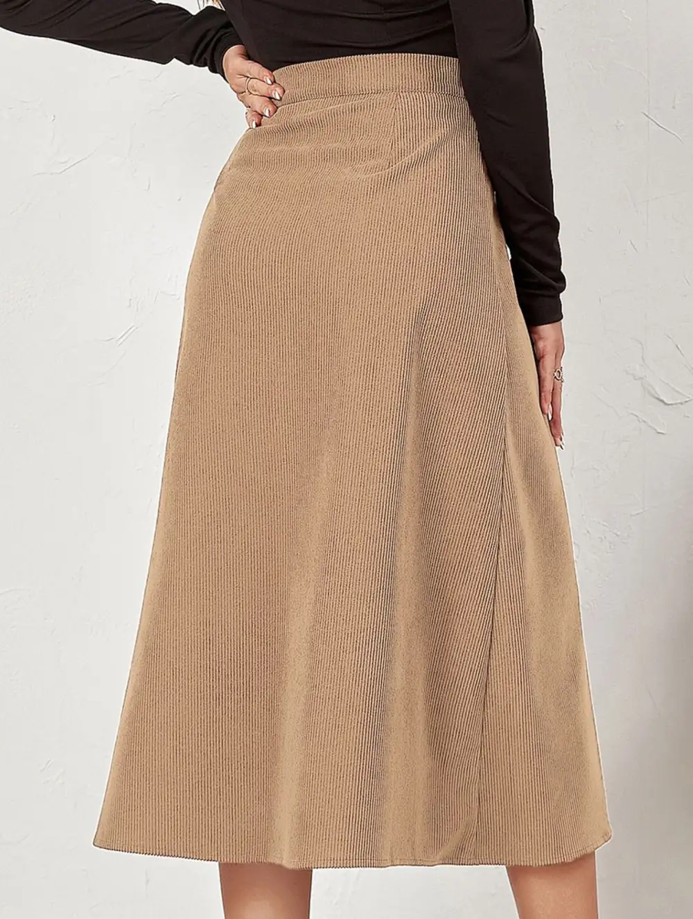 Corduroy Button Front Midi Skirt