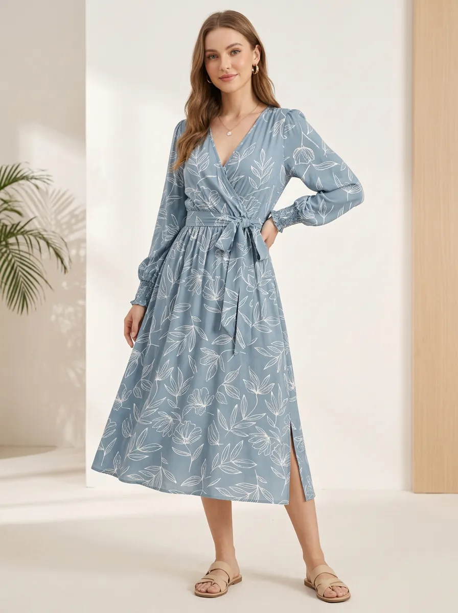 Women's Wrap Effortless Botanical Floral Print Dress