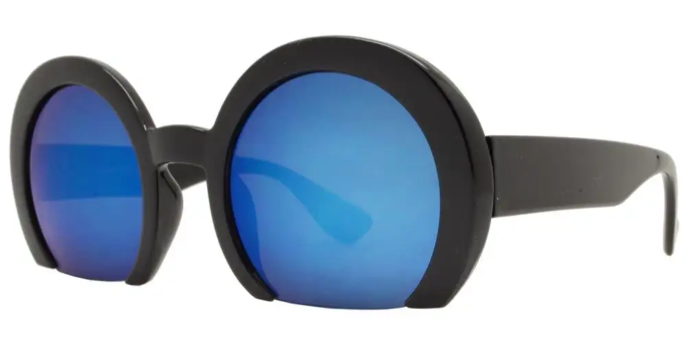 Semi-rimless Round Color Mirror Lens Fashion Sunglasses