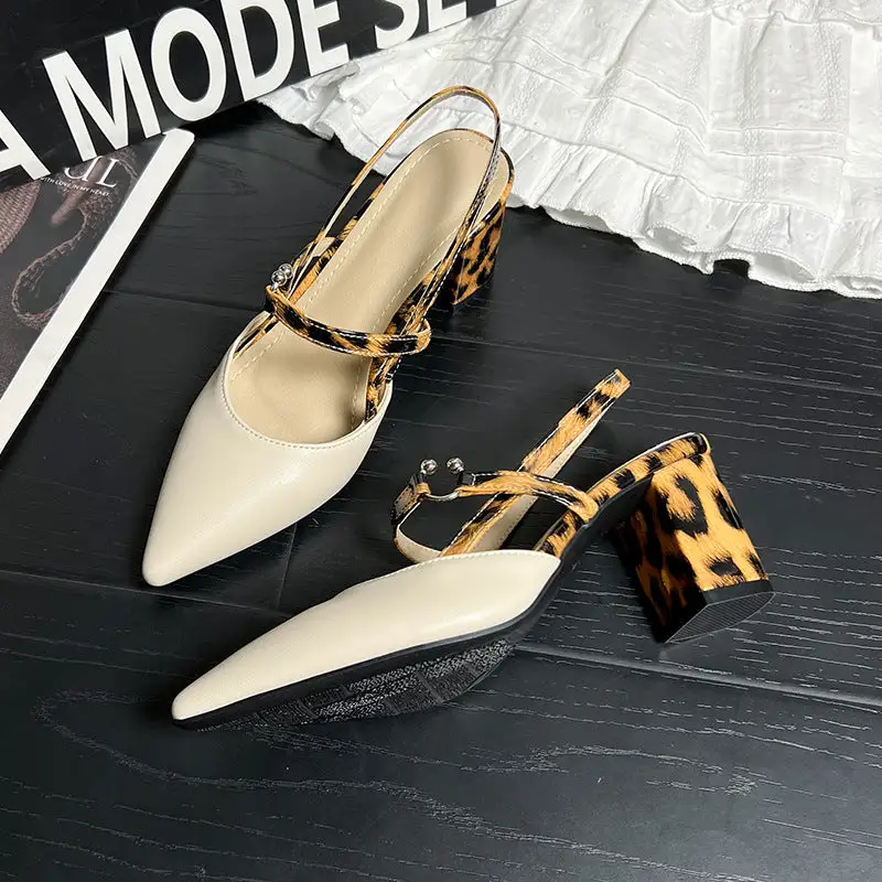 Backless Pointed Toe Thick Heel Sandals