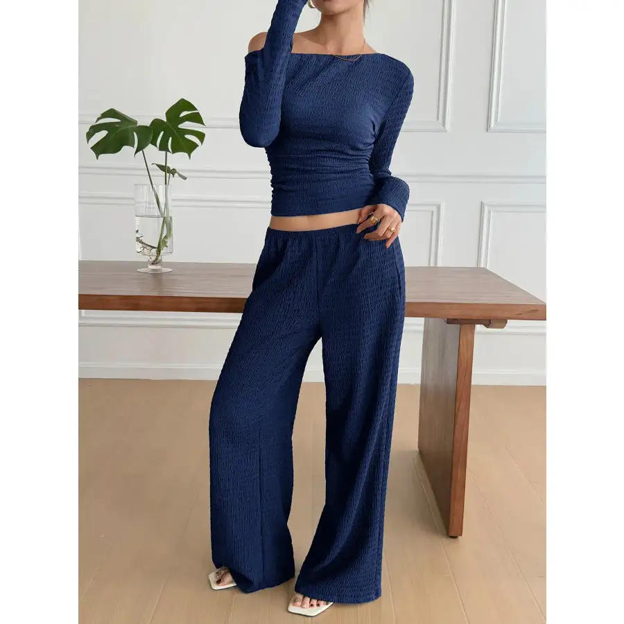 Relaxed One Shoulder Long Sleeve Top and Pants Set