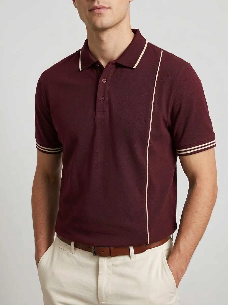 Men's Classic Comfort Vertical Stripe Polo Shirt