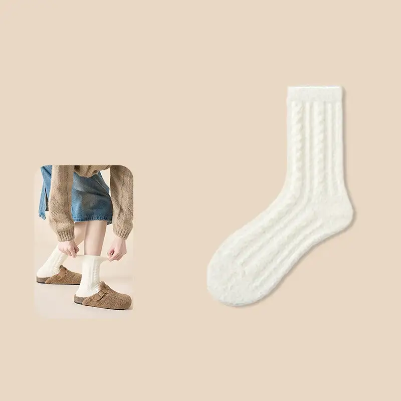 Plush Cable Knit Fuzzy Crew Socks