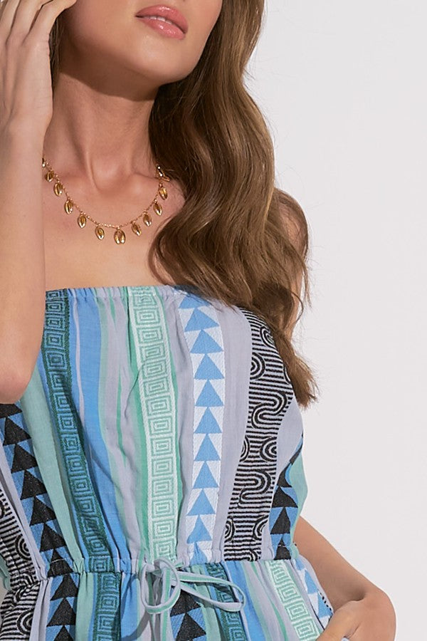 Blue Stripe Print Tie Waist Jumpsuit