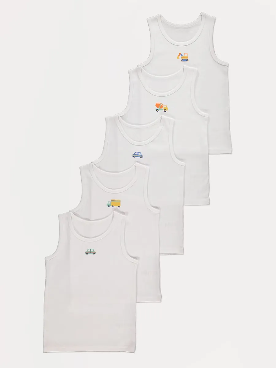 White Transport Print Vests 5 Pack
