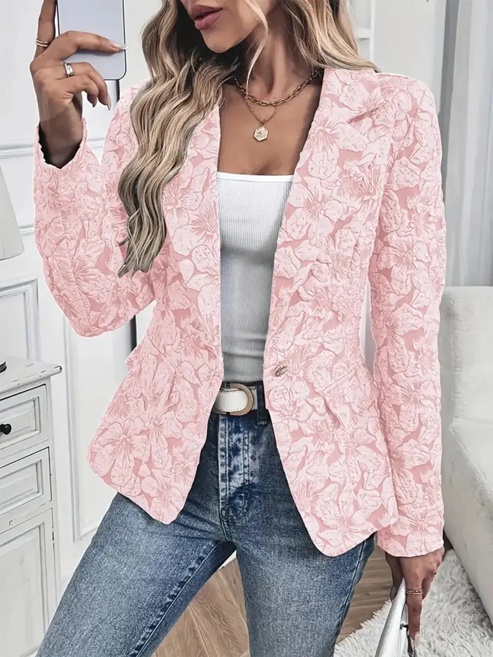 Refined Single-Button Floral-Print Blazer