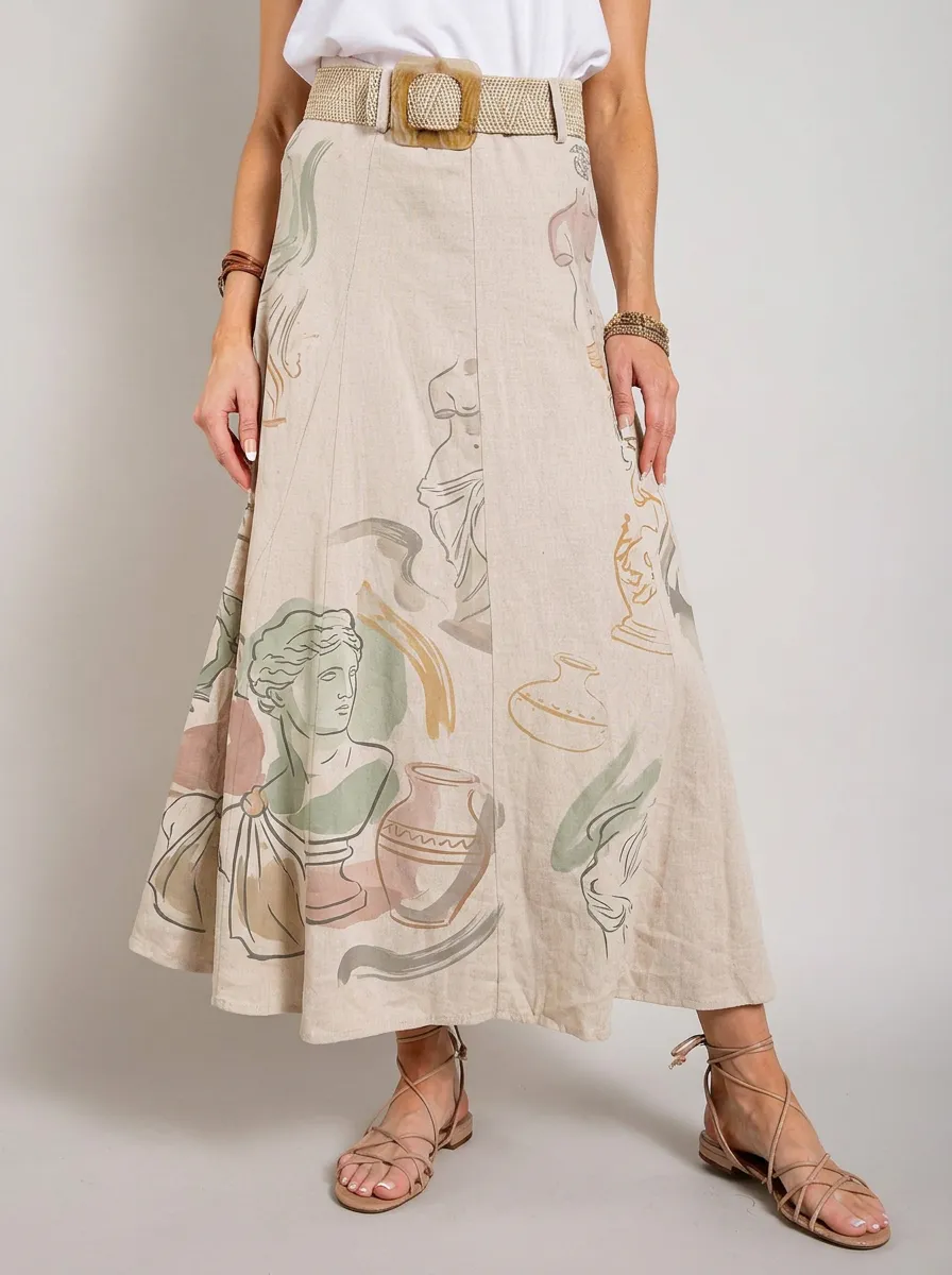 Women's Greek Statue Art Pottery Printed A-line Skirt