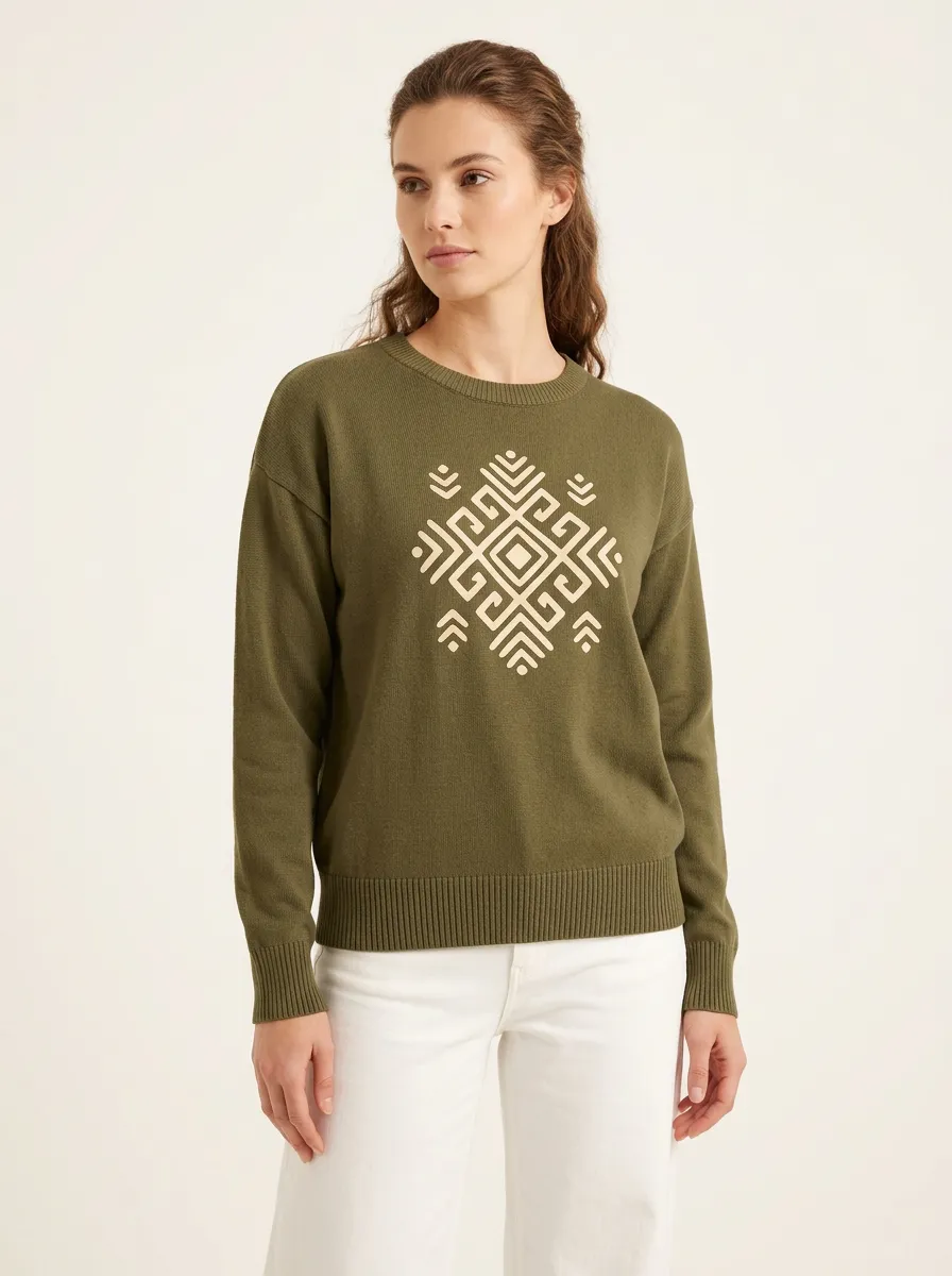 Women's Geometric Pattern Crewneck Sweater