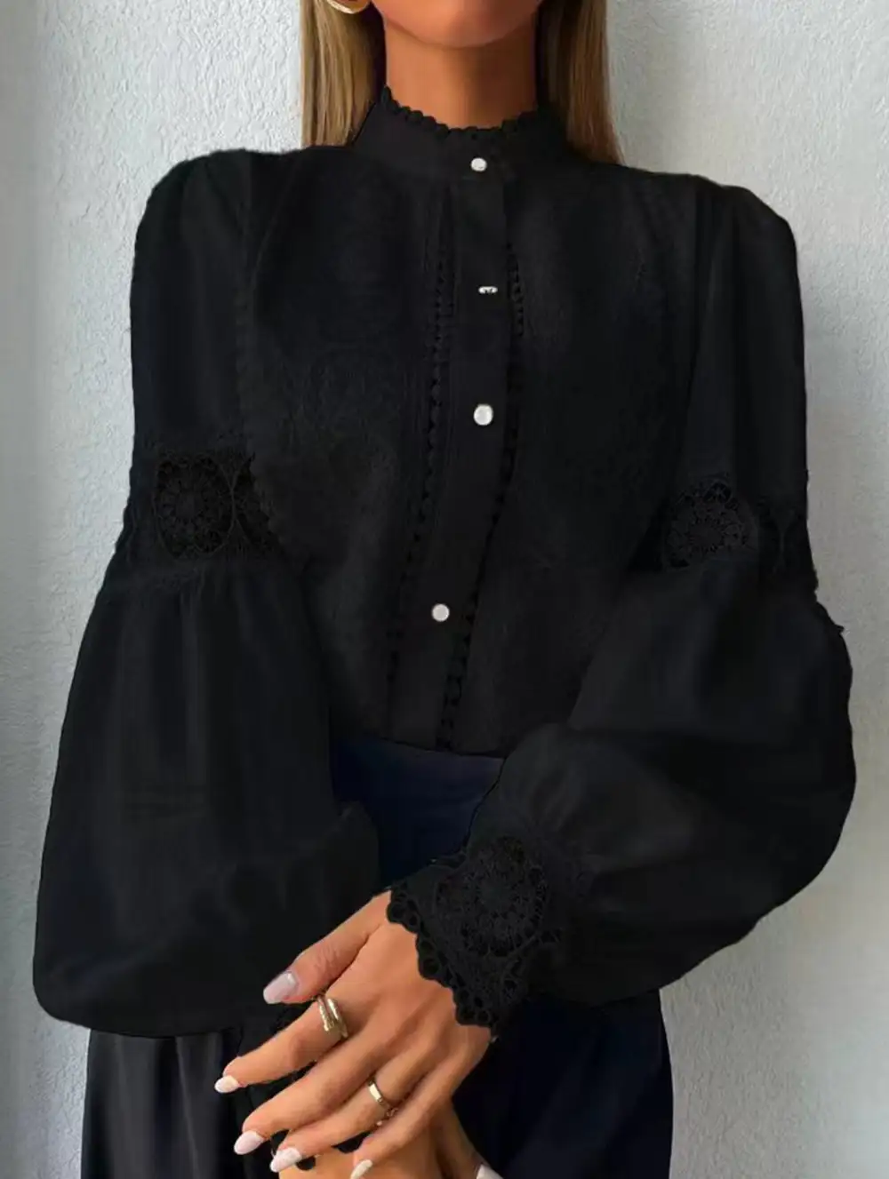 Lace Detail Lantern Sleeve Blouse
