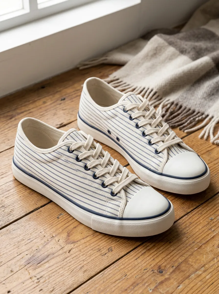 Men's Casual Nautical Blue Striped Printed Canvas Shoes