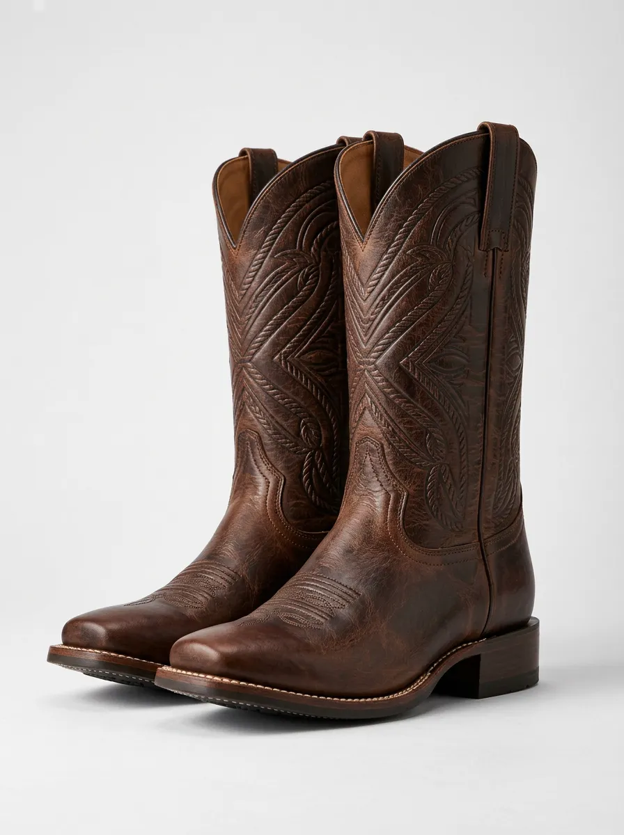 Trail Leather-Look Pattern Unisex Western Cowboy Boots
