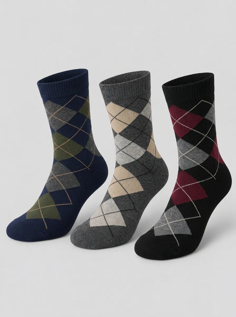 Men's Heritage Classic Business Argyle Pattern Printed Socks 3-Pack