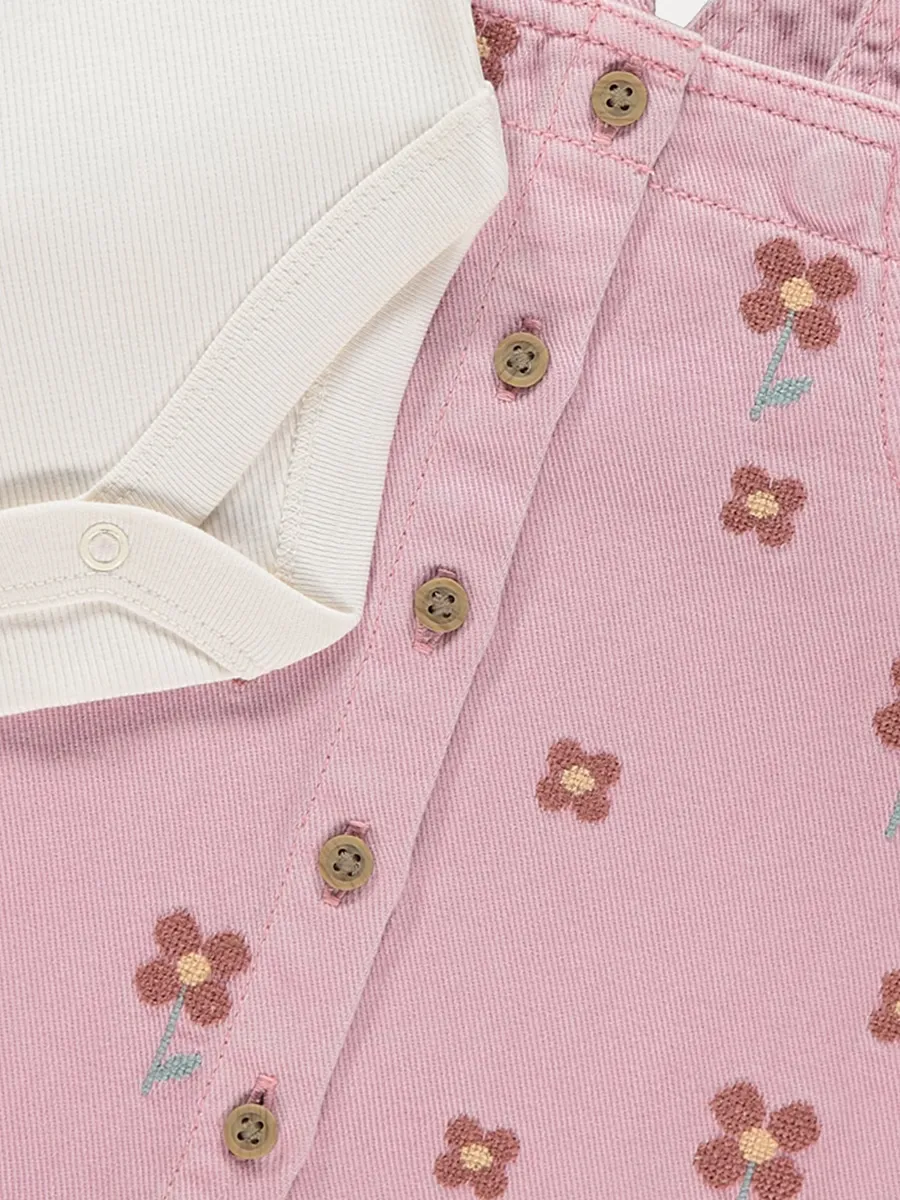 Flower Embellished Pinafore and White Bodysuit Outfit
