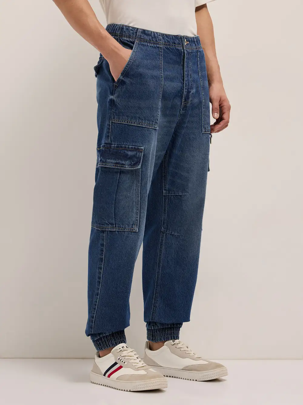 Baggy Elastic Waist Stretch Jeans
