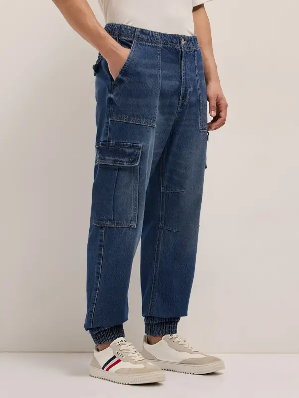 Baggy Elastic Waist Stretch Jeans