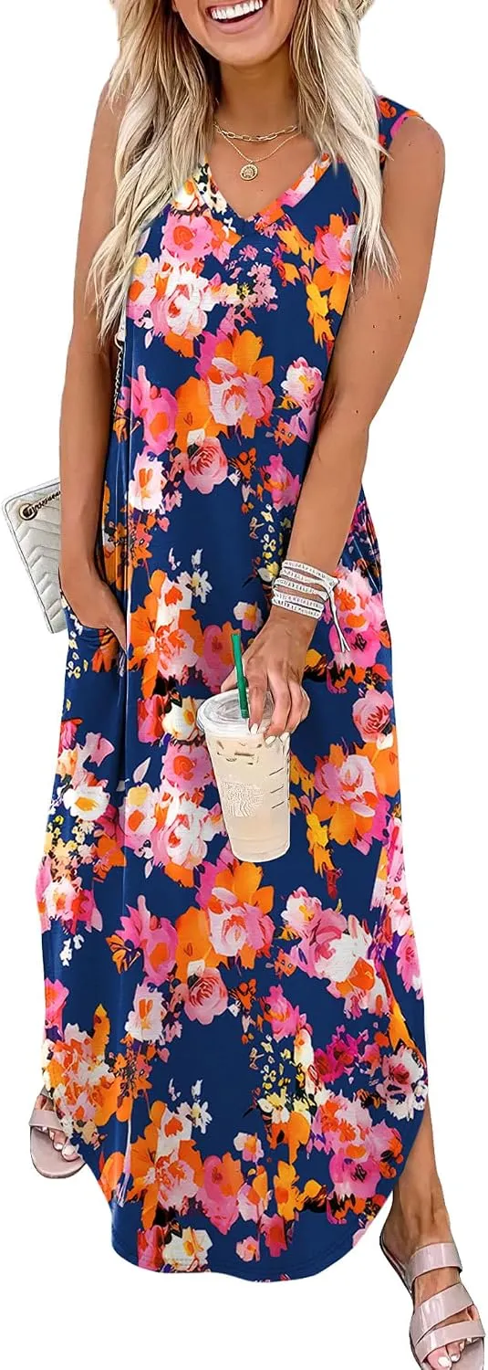 Sampeel Summer Dresses Maxi Dress Vacation Beach Sundresses 2025 with Pockets