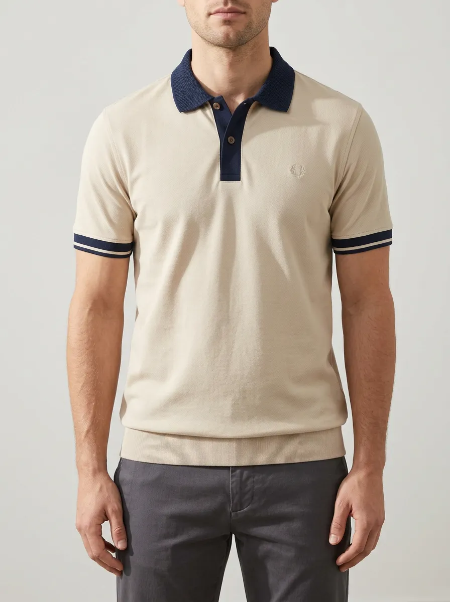 Men's Casual Minimalist Contrast Collar Striped Cuff Polo Shirt