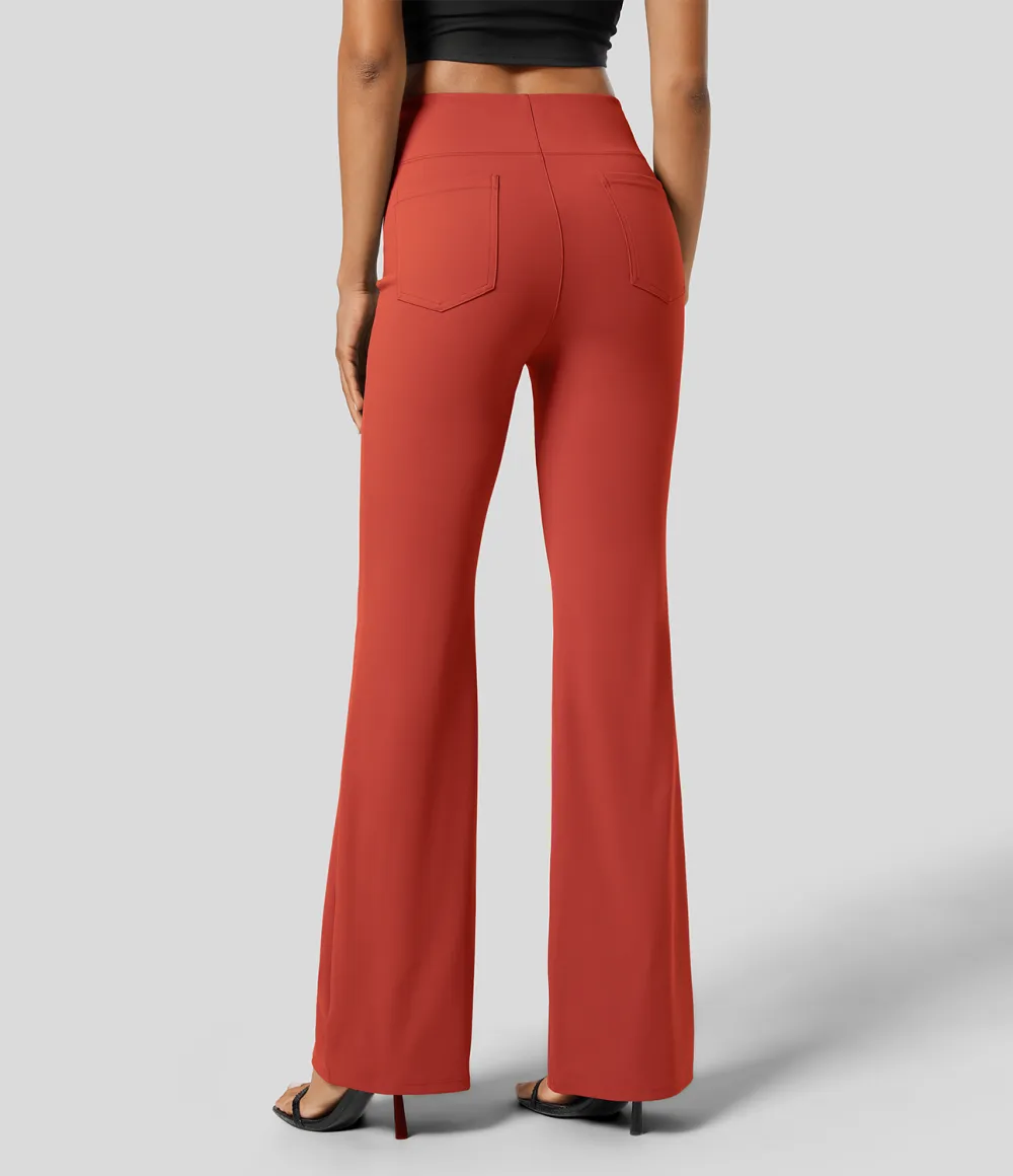  High Waisted Back Side Pocket Slight Flare Work Pants