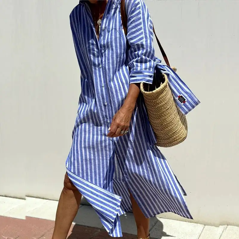  Refined Striped Shirt Midi Dress