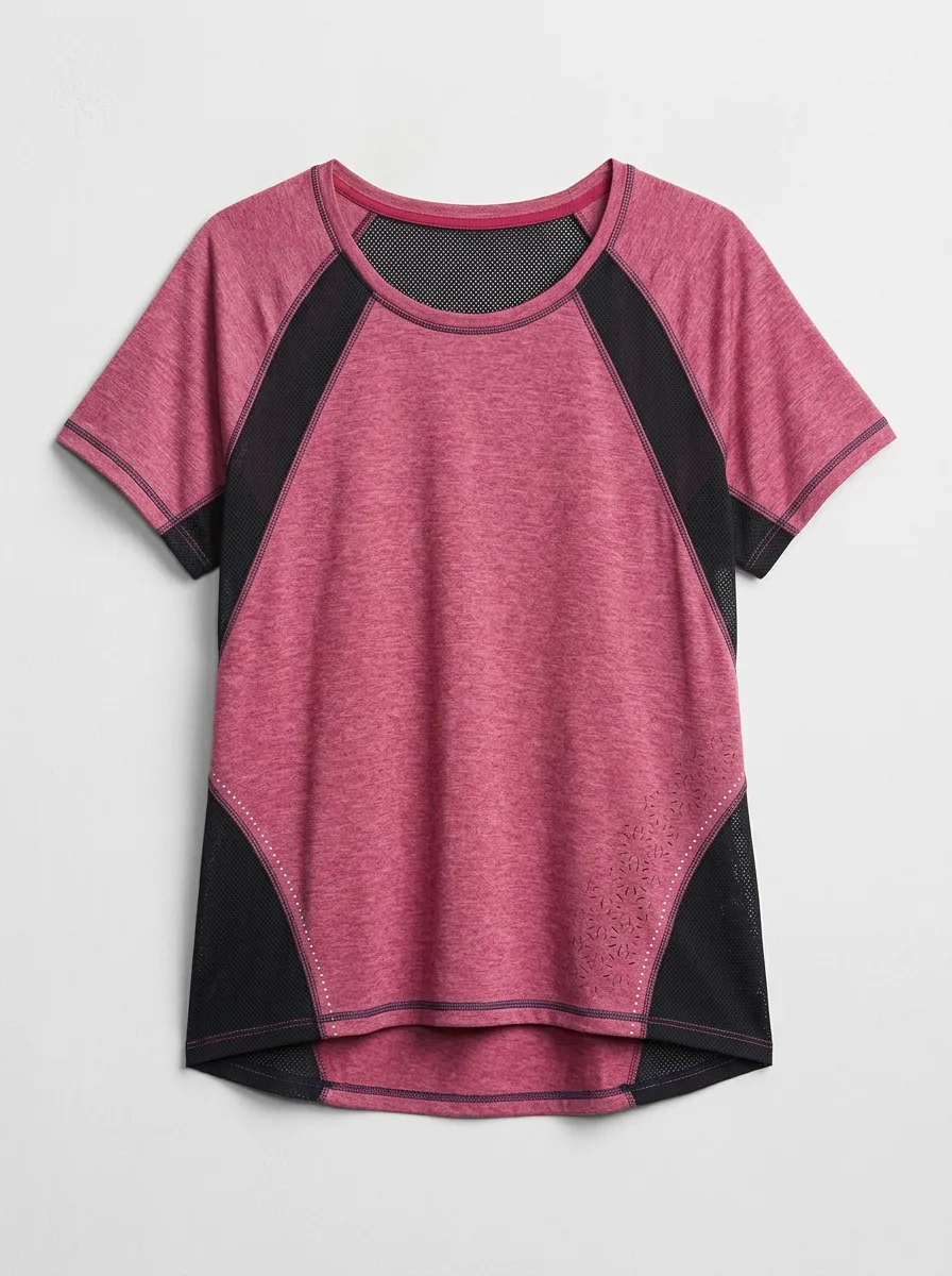Women's Athletic Fitness Floral Mesh Panel Printed Top