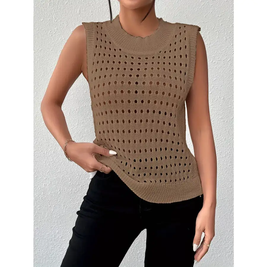 Hollow Out Round Neck Knit Tank