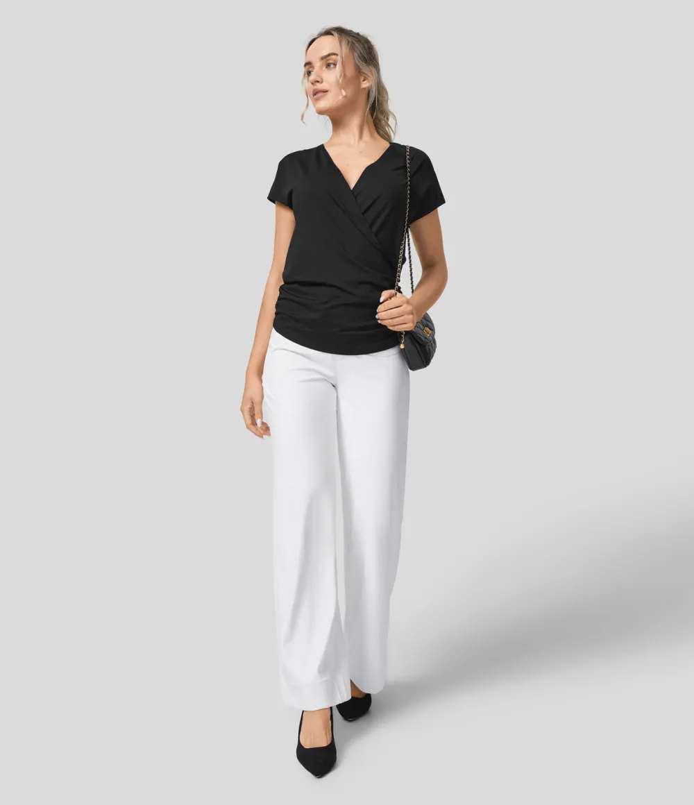 High Waisted Button Multiple Pockets Straight Leg Casual Pants