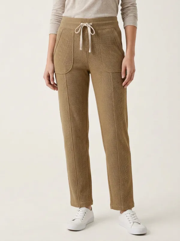 Women's Casual Olive Waffle Knit Drawstring Jogger Pants