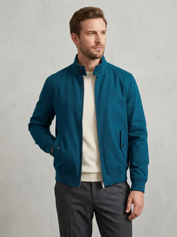 Men's Casual Minimalist Navy Embroidered Logo Harrington Jacket