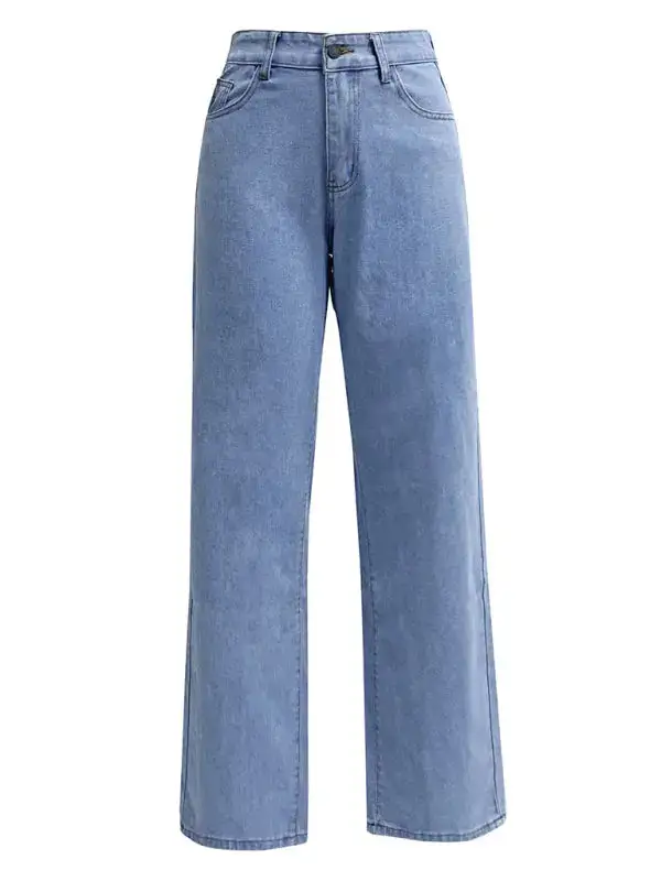 Refined High-Waist Washed Pocketed Straight Leg Jeans