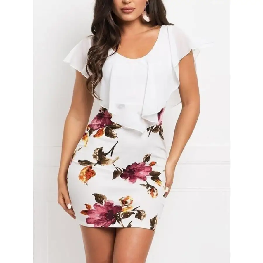 Ruffled Cap Sleeve Mini Dress