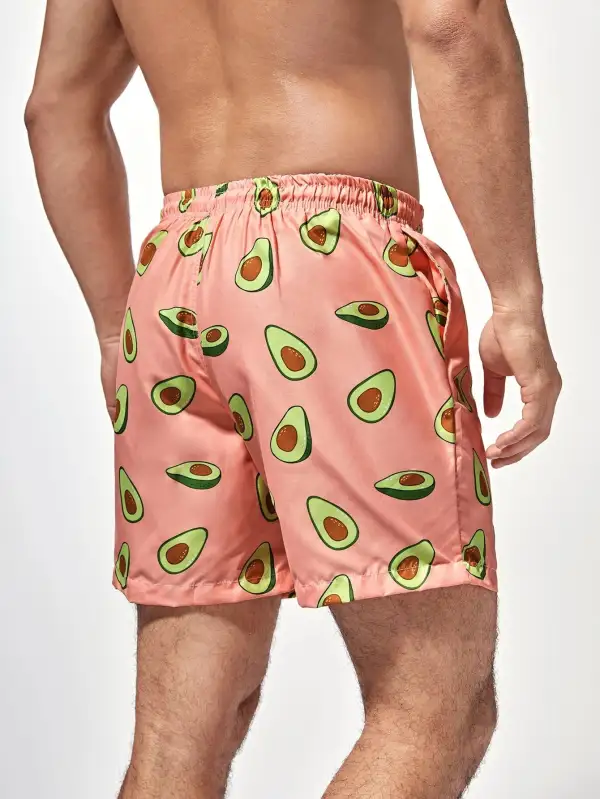 Men's Print Grommet Drawstring Swim Trunks