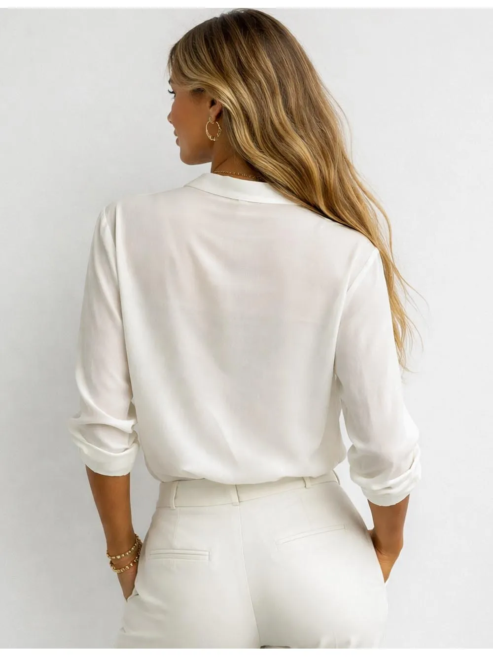 Color Block Neck Button Front Long Sleeves Top