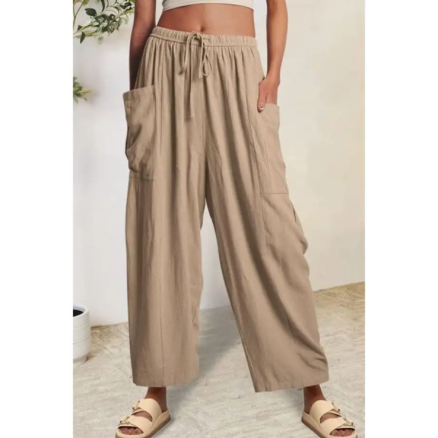 Full Size Pocketed Drawstring Wide Leg Pants