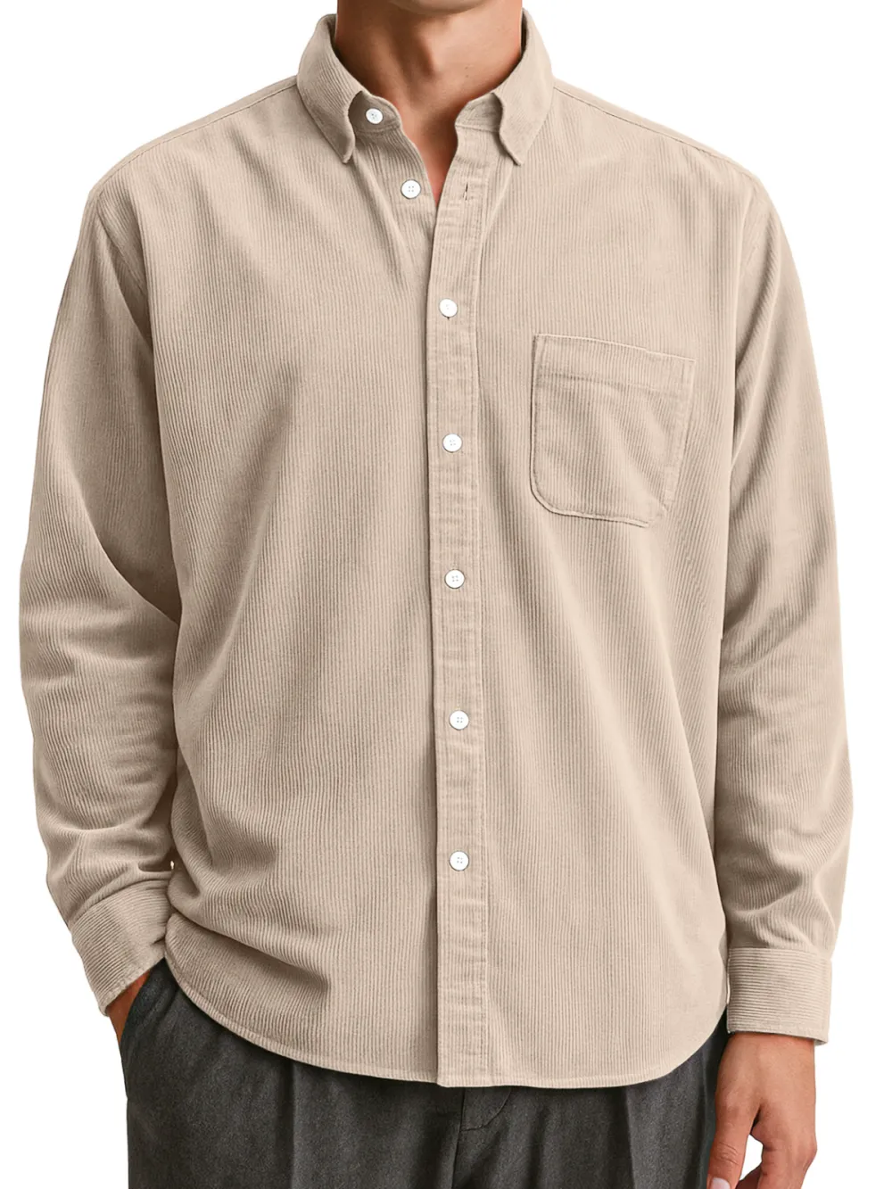 Clean Line Corduroy Open Collar Shirt