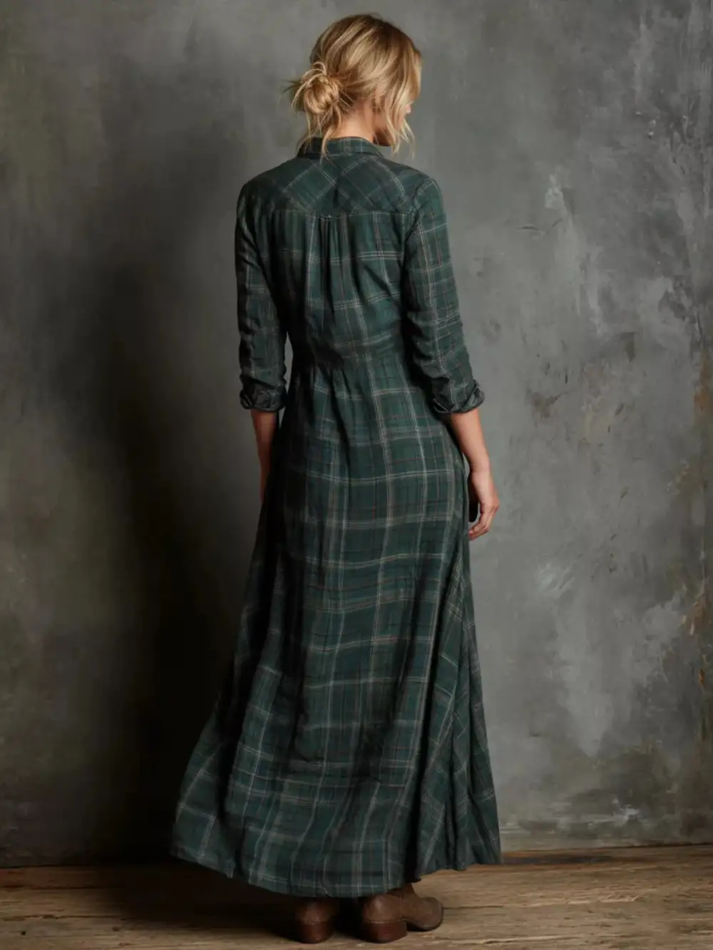Drape Plaid Button Front Maxi Dress