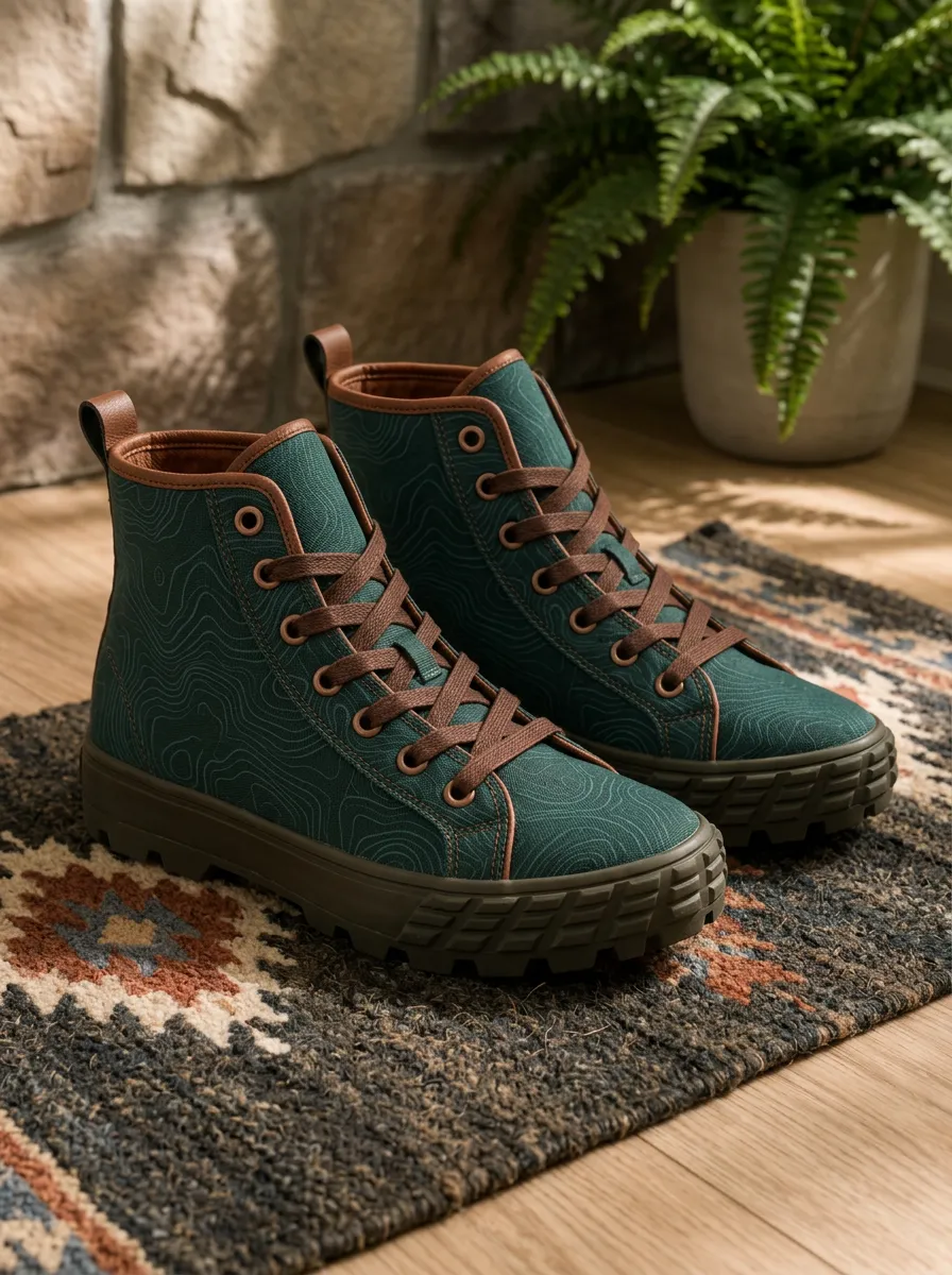 Men's Classic Outdoor Hiking Topographic Map Patterned Canvas Shoes